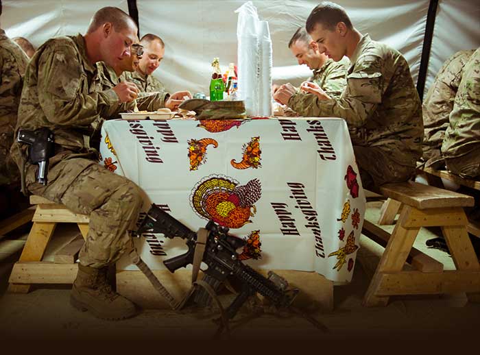 Service members celebrating Thanksgiving