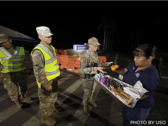 The USO providing meals to service members in Maui